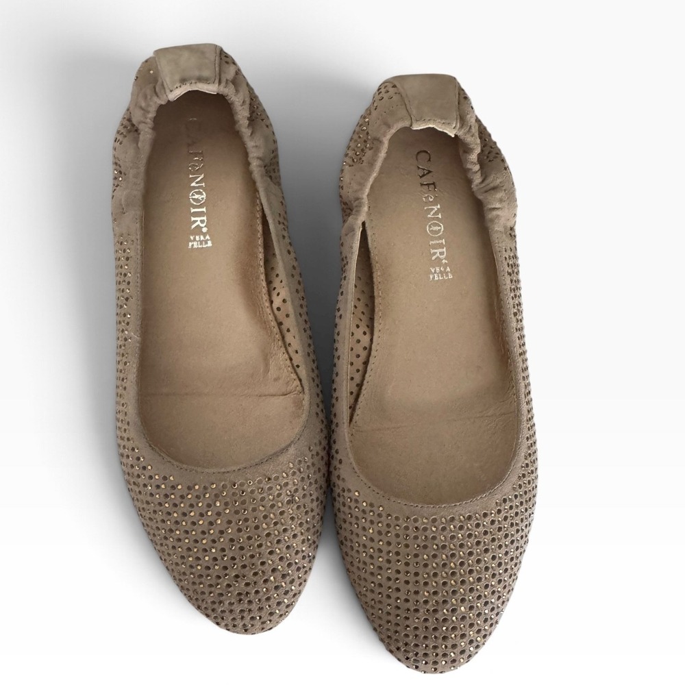 Cafe Noir Taupe Suede Perforated Studded Ballet Flats Size 39 Made in Italy